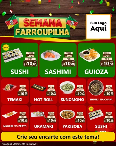 Modelo de Rede Social para Feed Instagram com o tema Semana Farroupilha para Comida japonesa