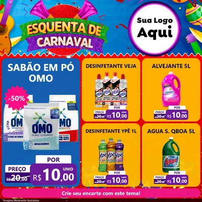 Modelo de Rede Social para Feed Facebook com o tema Esquenta de Carnaval para Produtos de Limpeza