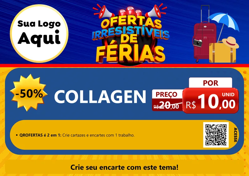 Modelo de Cartaz para Cartaz A4 Horizontal com o tema Ofertas Irresistíveis de Férias para Suplementos alimentares