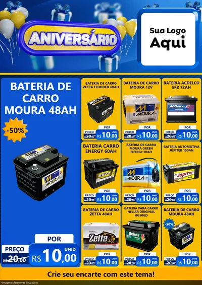 Modelo de Encarte para Encarte A4 Vertical com o tema Aniversário para Baterias Elétricas