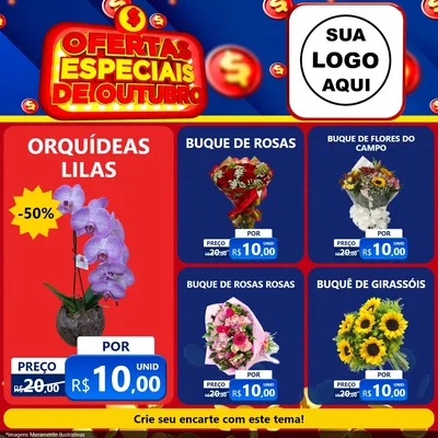 Modelo de Rede Social para Feed Facebook com o tema Ofertas Especiais de Outubro para Floricultura e jardim