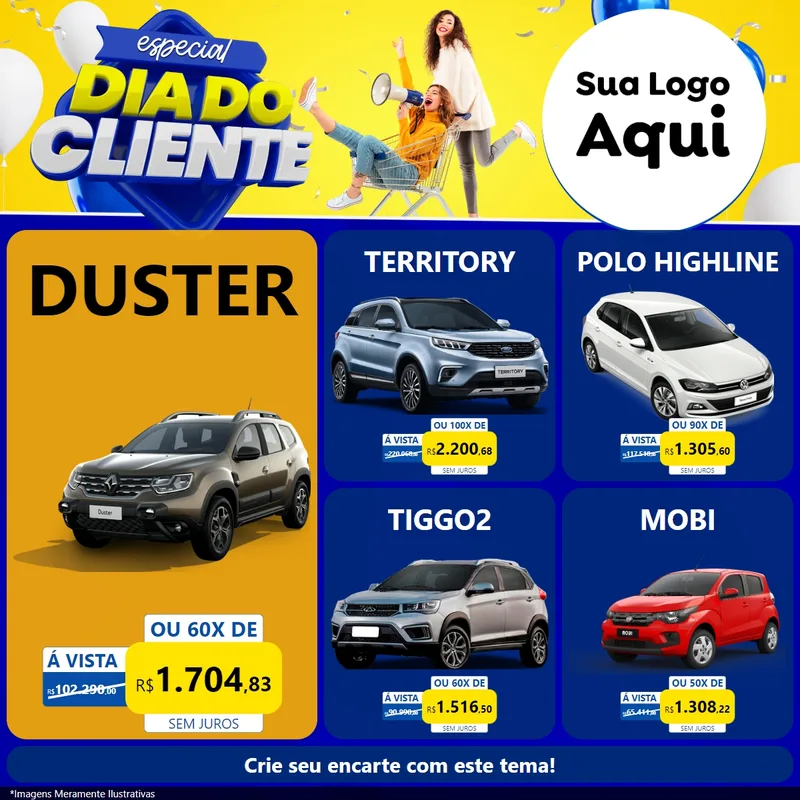 Modelo de Rede Social para Feed Facebook com o tema Especial Dia do Cliente para Concessionaria de Carros