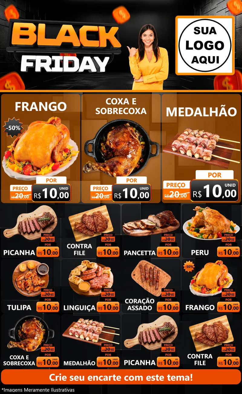 Modelo de Encarte para Encarte Grande com o tema Black Friday para Assados
