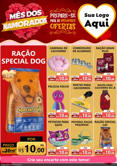 Modelo de Encarte para Encarte A4 Vertical com o tema Mês dos Namorados para Pet Shop