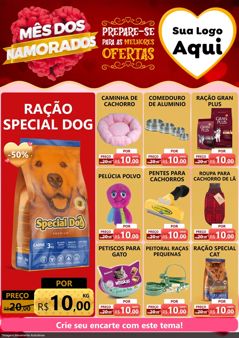 Modelo de Encarte para Encarte A4 Vertical com o tema Mês dos Namorados para Pet Shop