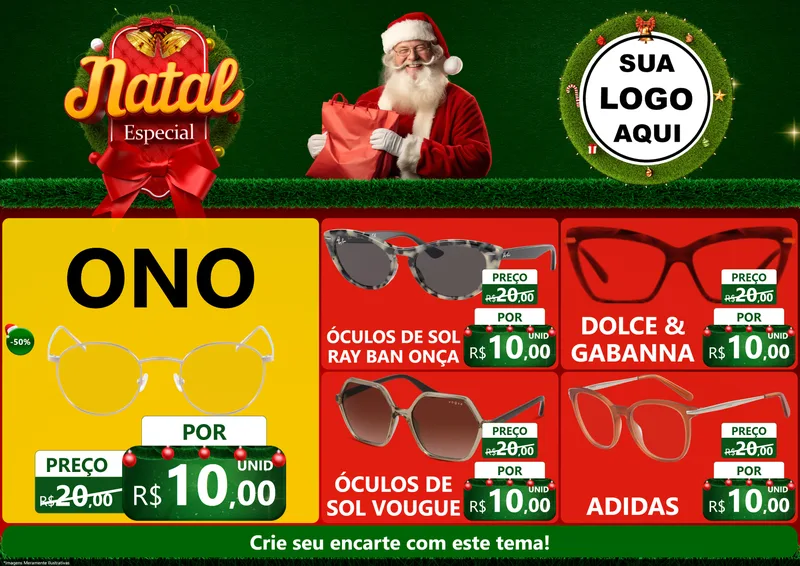 Modelo de Encarte para Encarte A4 Horizontal com o tema Natal Especial para Óticas
