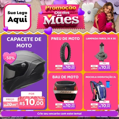 Modelo de Rede Social para Feed Facebook com o tema Promoção Dia das Mães para Moto peças