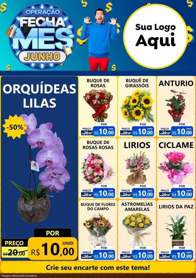 Modelo de Encarte para Encarte A4 Vertical com o tema Operação Fecha Mês, Junho para Floricultura e jardim