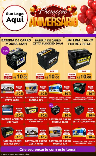 Modelo de Encarte para Encarte Grande com o tema Promoção de Aniversário para Baterias Elétricas