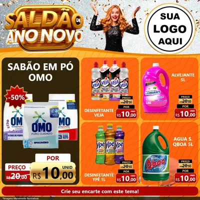 Modelo de Rede Social para Feed Facebook com o tema Saldão de Ano Novo para Produtos de Limpeza