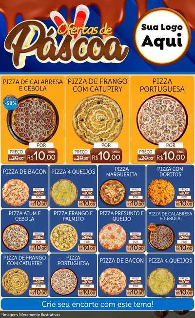 Modelo de Encarte para Encarte Grande com o tema Ofertas de Páscoa para Pizzaria