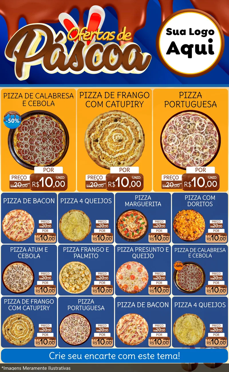 Modelo de Encarte para Encarte Grande com o tema Ofertas de Páscoa para Pizzaria