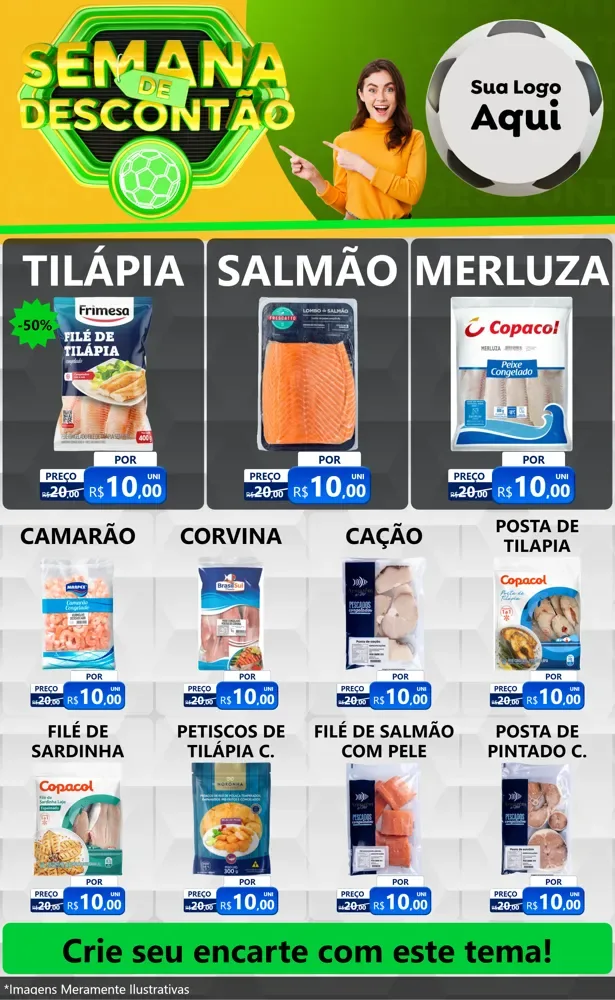Modelo de Encarte para Encarte Grande com o tema Semana de Descontão - Copa para Peixaria