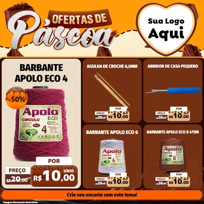 Modelo de Rede Social para Feed Facebook com o tema Ofertas de Páscoa para Armarinho e Aviamentos