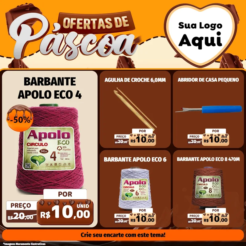 Modelo de Rede Social para Feed Facebook com o tema Ofertas de Páscoa para Armarinho e Aviamentos