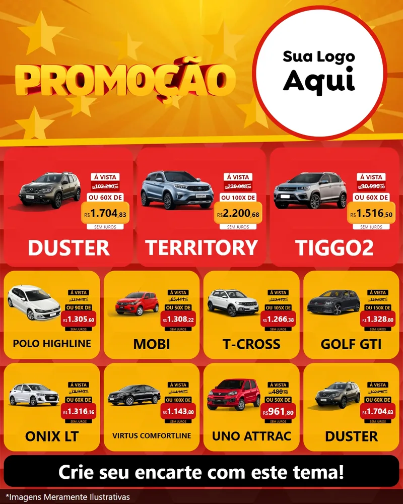 Modelo de Rede Social para Feed Instagram com o tema Promoção para Concessionaria de Carros