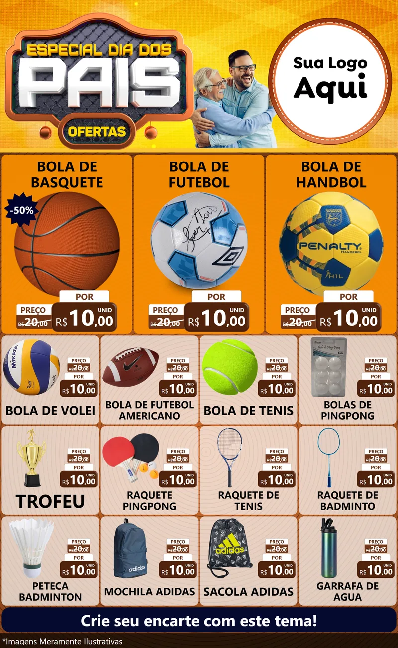 Modelo de Encarte para Encarte Grande com o tema Especial Dia dos Pais para Artigos Esportivos