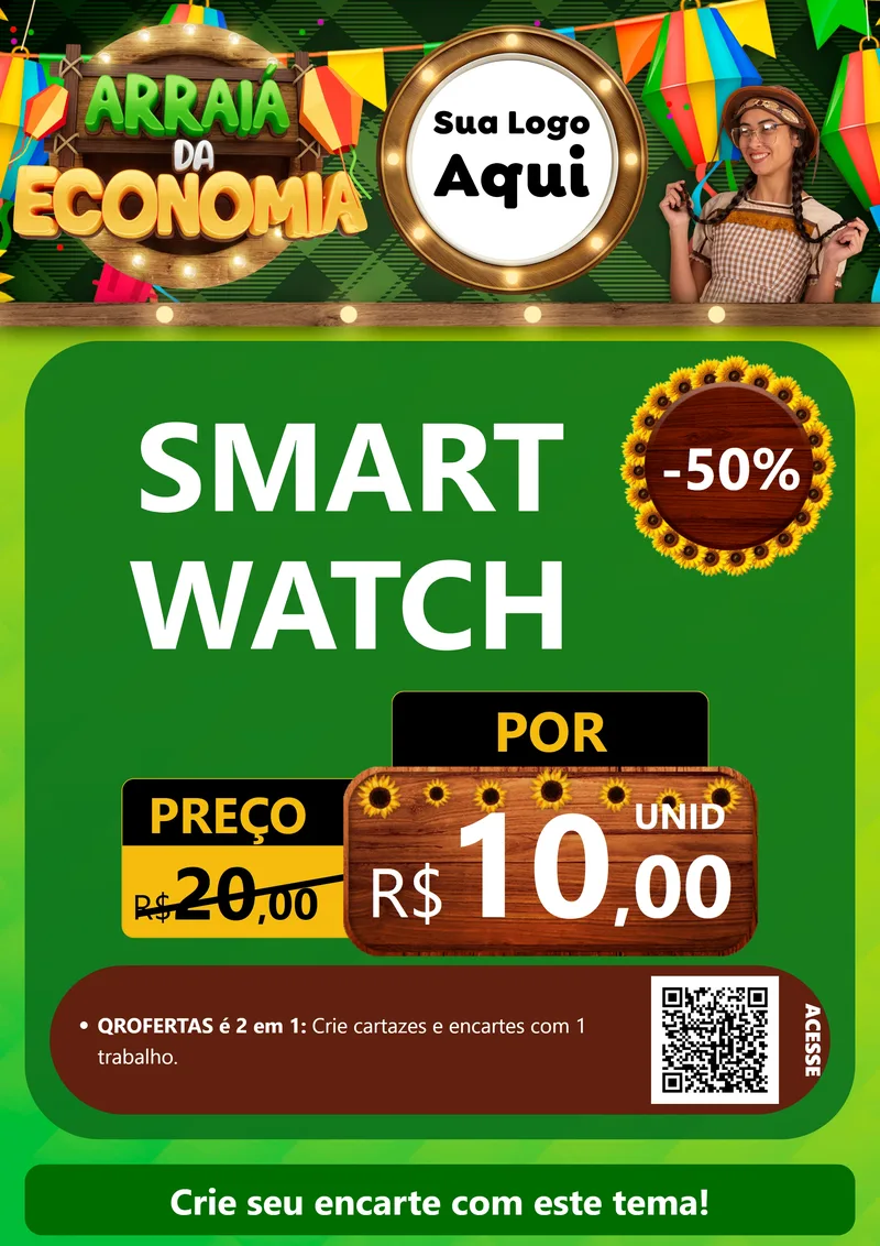 Modelo de Cartaz para Cartaz A4 Vertical com o tema Arraiá de Economia para Informática