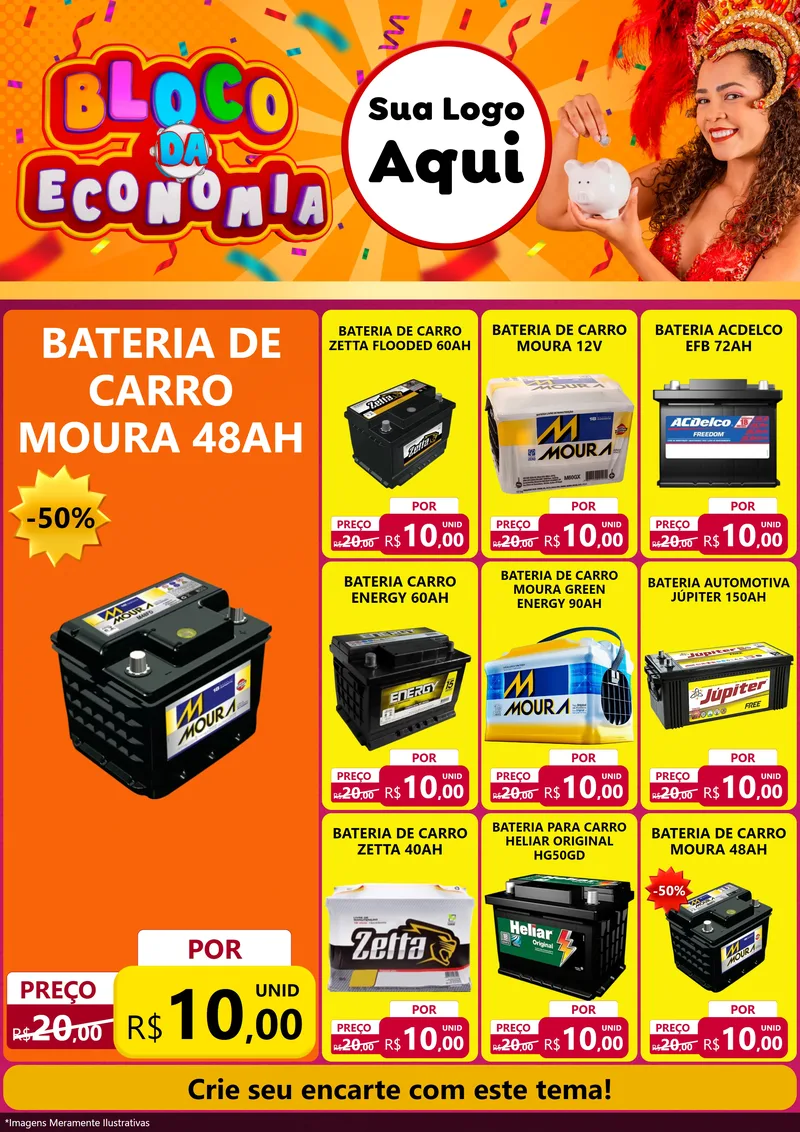 Modelo de Encarte para Encarte A4 Vertical com o tema Bloco da Economia para Baterias Elétricas