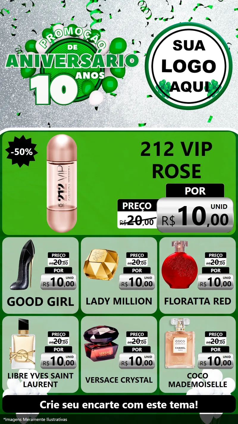 Modelo de Rede Social para Stories com o tema Promoção de Aniversário - 10 Anos para Perfumes