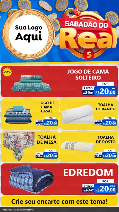 Modelo de TV para TV Vertical com o tema Sabadão do Real para Cama, Mesa e Banho
