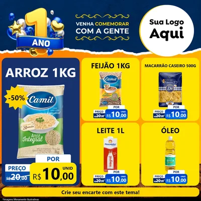 Modelo de Rede Social para Feed Facebook com o tema Um Ano de Aniversário para Supermercado