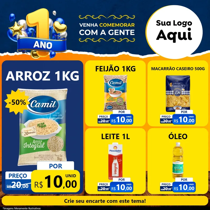 Modelo de Rede Social para Feed Facebook com o tema Um Ano de Aniversário para Supermercado