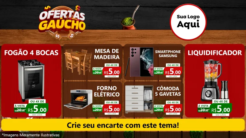 Modelo de TV para TV Horizontal com o tema Ofertas Dia do Gaúcho para Móveis e Eletro