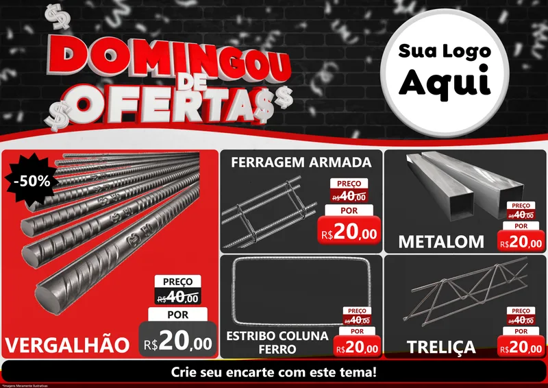 Modelo de Encarte para Encarte A4 Horizontal com o tema Domingou de Ofertas para Ferragens