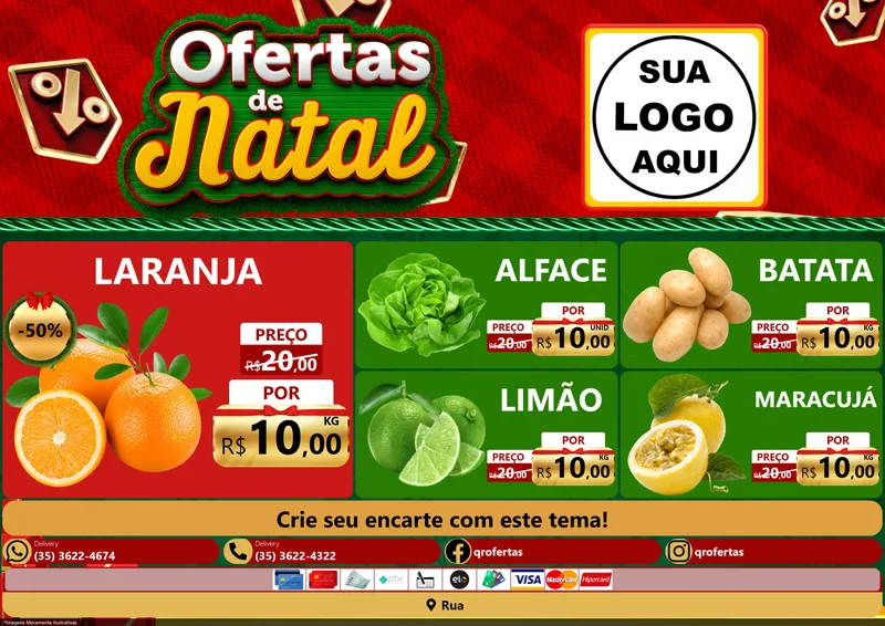 Modelo de Encarte para Encarte A4 Horizontal com o tema Ofertas de Natal para Hortifrúti