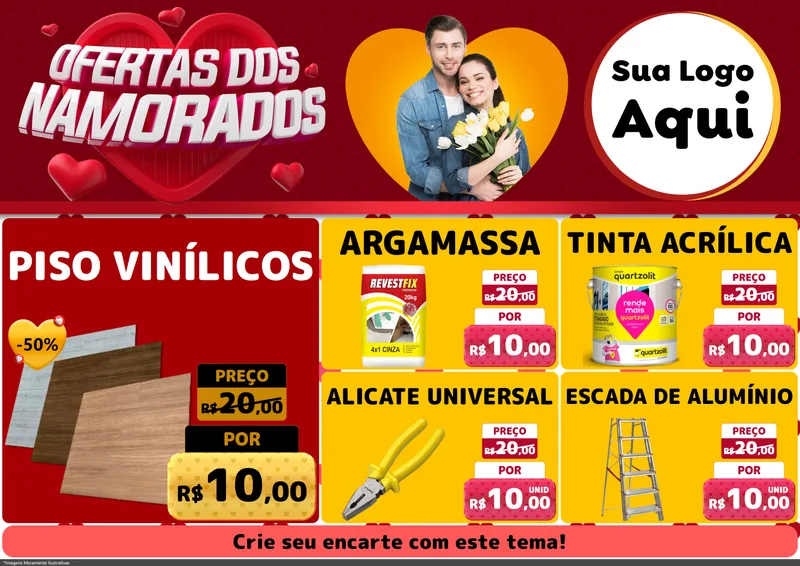 Modelo de Encarte para Encarte A4 Horizontal com o tema Ofertas Dos Namorados para Material para Construção
