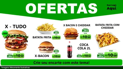Modelo de TV para TV Horizontal com o tema Ofertas Verde Cartaz para Hamburgueria