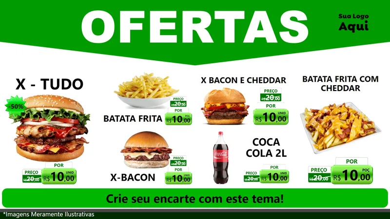Modelo de TV para TV Horizontal com o tema Ofertas Verde Cartaz para Hamburgueria