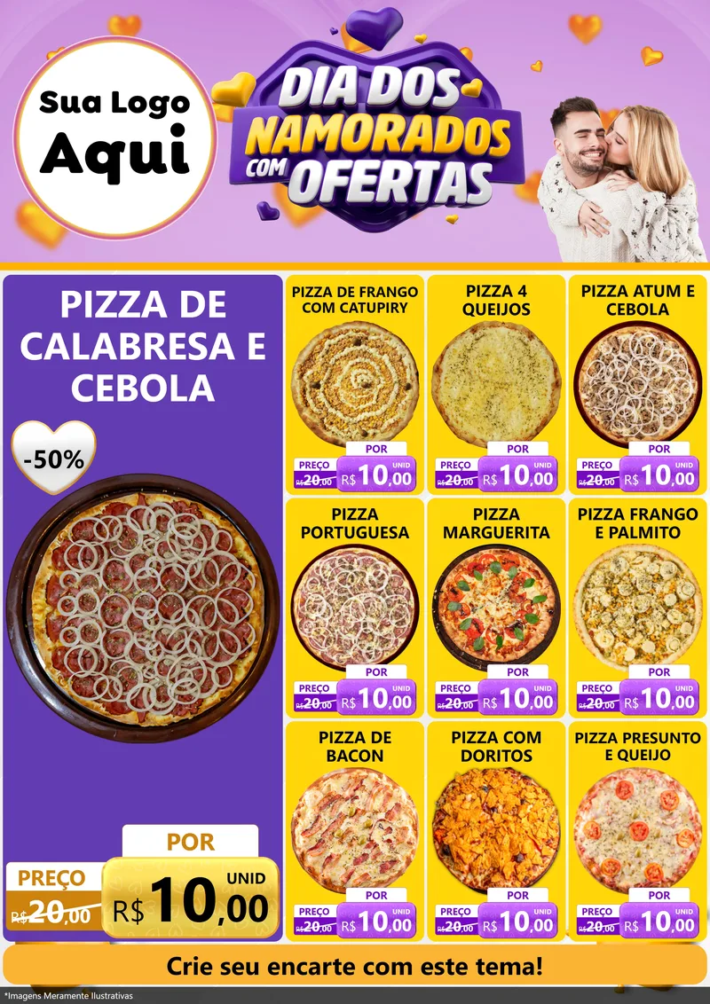 Modelo de Encarte para Encarte A4 Vertical com o tema Dia Dos Namorados Com Ofertas para Pizzaria