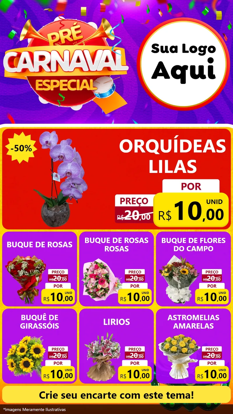 Modelo de Rede Social para Stories com o tema Pré-Carnaval Especial para Floricultura e jardim