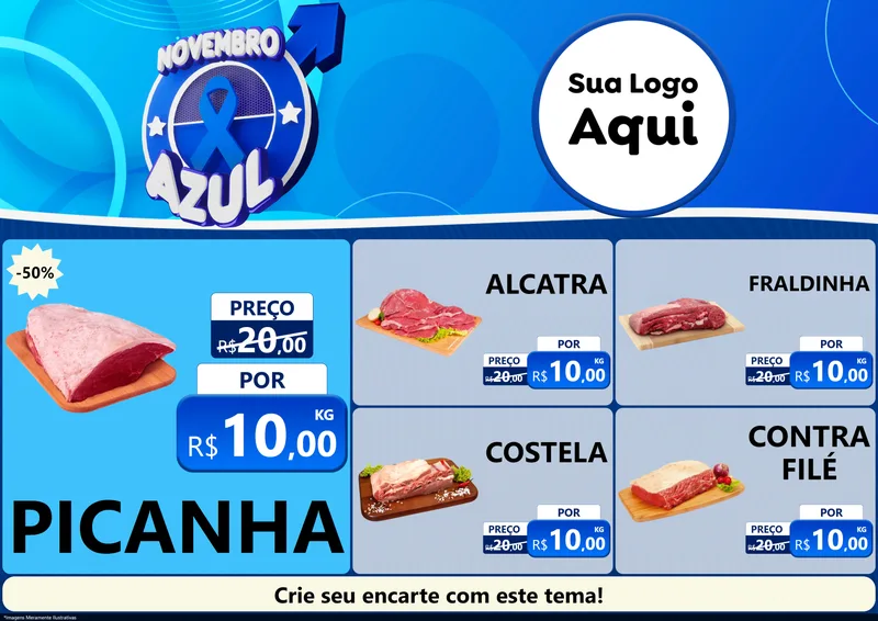 Modelo de Encarte para Encarte A4 Horizontal com o tema Novembro Azul para Açougue