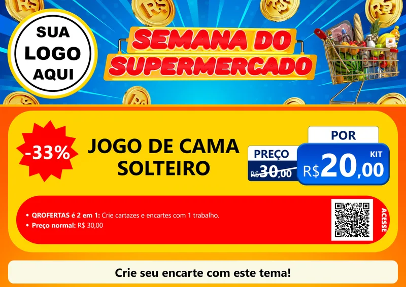Modelo de Cartaz para Cartaz A4 Horizontal com o tema Semana do Supermercado para Cama, Mesa e Banho