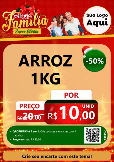 Modelo de Cartaz para Cartaz A4 Vertical com o tema Alegria em Família Super Ofertas - Natal para Supermercado