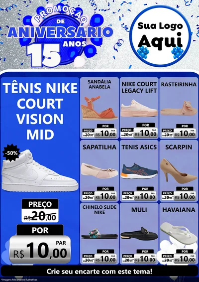 Modelo de Encarte para Encarte A4 Vertical com o tema Promoção de Aniversário - 15 Anos para Calçados