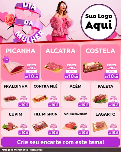 Modelo de Rede Social para Feed Instagram com o tema Dia da Mulher para Açougue