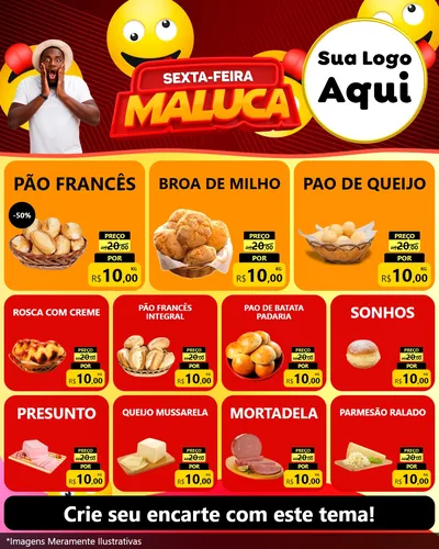 Modelo de Rede Social para Feed Instagram com o tema Sexta-feira Maluca para Padaria