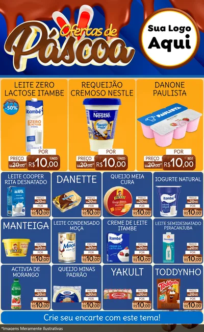Modelo de Encarte para Encarte Grande com o tema Ofertas de Páscoa para Frios e Laticínios