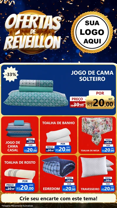Modelo de Rede Social para Stories com o tema Ofertas de Réveillon para Cama, Mesa e Banho