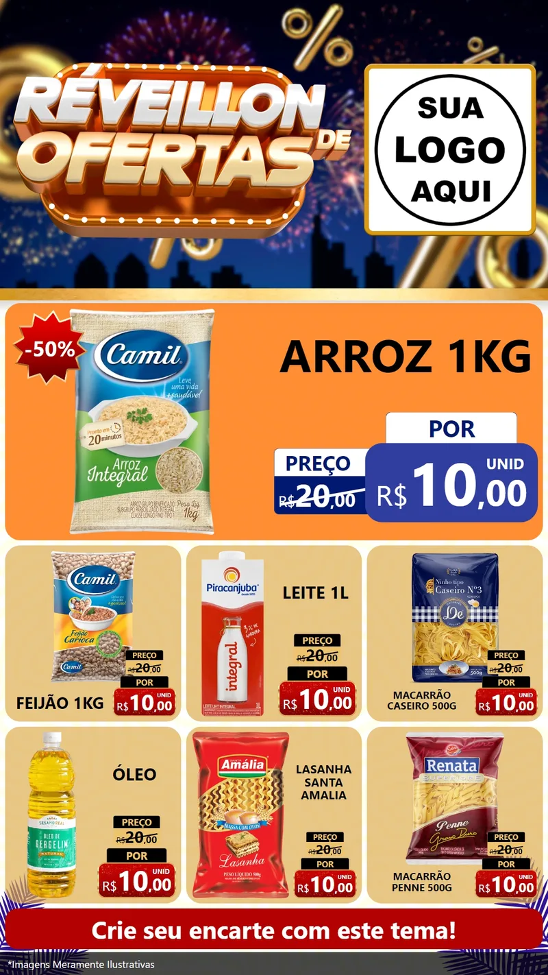 Modelo de Rede Social para Stories com o tema Réveillon de Ofertas para Supermercado