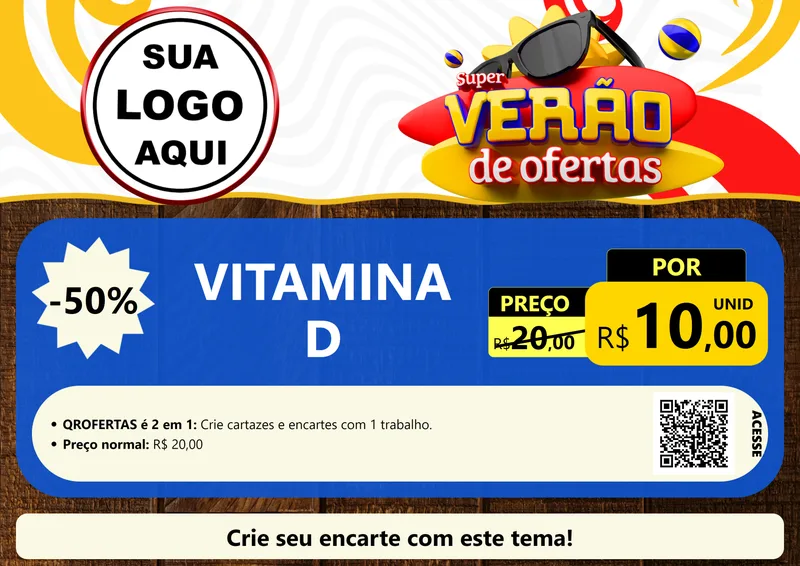 Modelo de Cartaz para Cartaz A4 Horizontal com o tema Super Verão de Ofertas para Farmácia