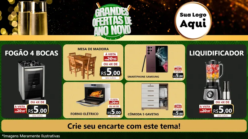 Modelo de TV para TV Horizontal com o tema Grandes Ofertas de Ano Novo para Móveis e Eletro