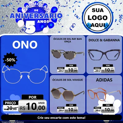Modelo de Rede Social para Feed Facebook com o tema Promoção de Aniversário - 5 Anos para Óticas