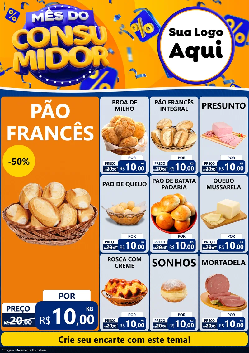 Modelo de Encarte para Encarte A4 Vertical com o tema Mês do Consumidor para Padaria