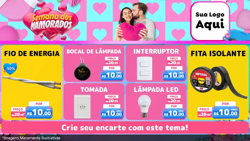 Modelo de TV para TV Horizontal com o tema Semana dos Namorados para Materiais Elétricos