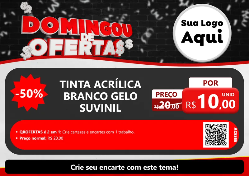 Modelo de Cartaz para Cartaz A4 Horizontal com o tema Domingou de Ofertas para Tintas e Ferramentas